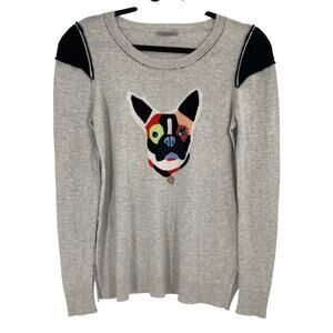 Anthropologie Lisa Todd French Bulldog Cashmere Blend Patchwork Sweater Small